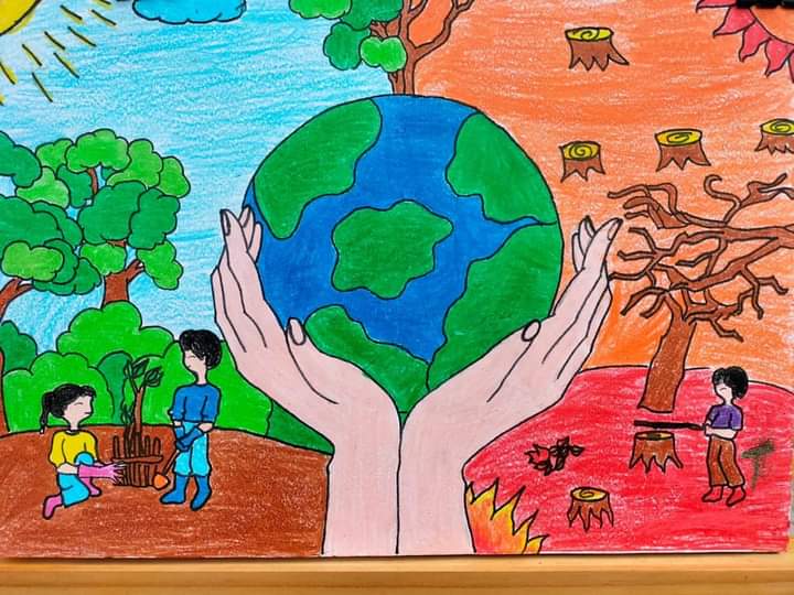 Thầy giáo kiểm lâm đang chỉ dẫn cho các học sinh trường THCS Trần Đăng Khoa về cách bảo vệ rừng và đất đai. Bức tranh này sẽ khiến bạn cảm thấy tôn trọng các nhân viên kiểm lâm và nông dân đang cố gắng bảo vệ môi trường của chúng ta.